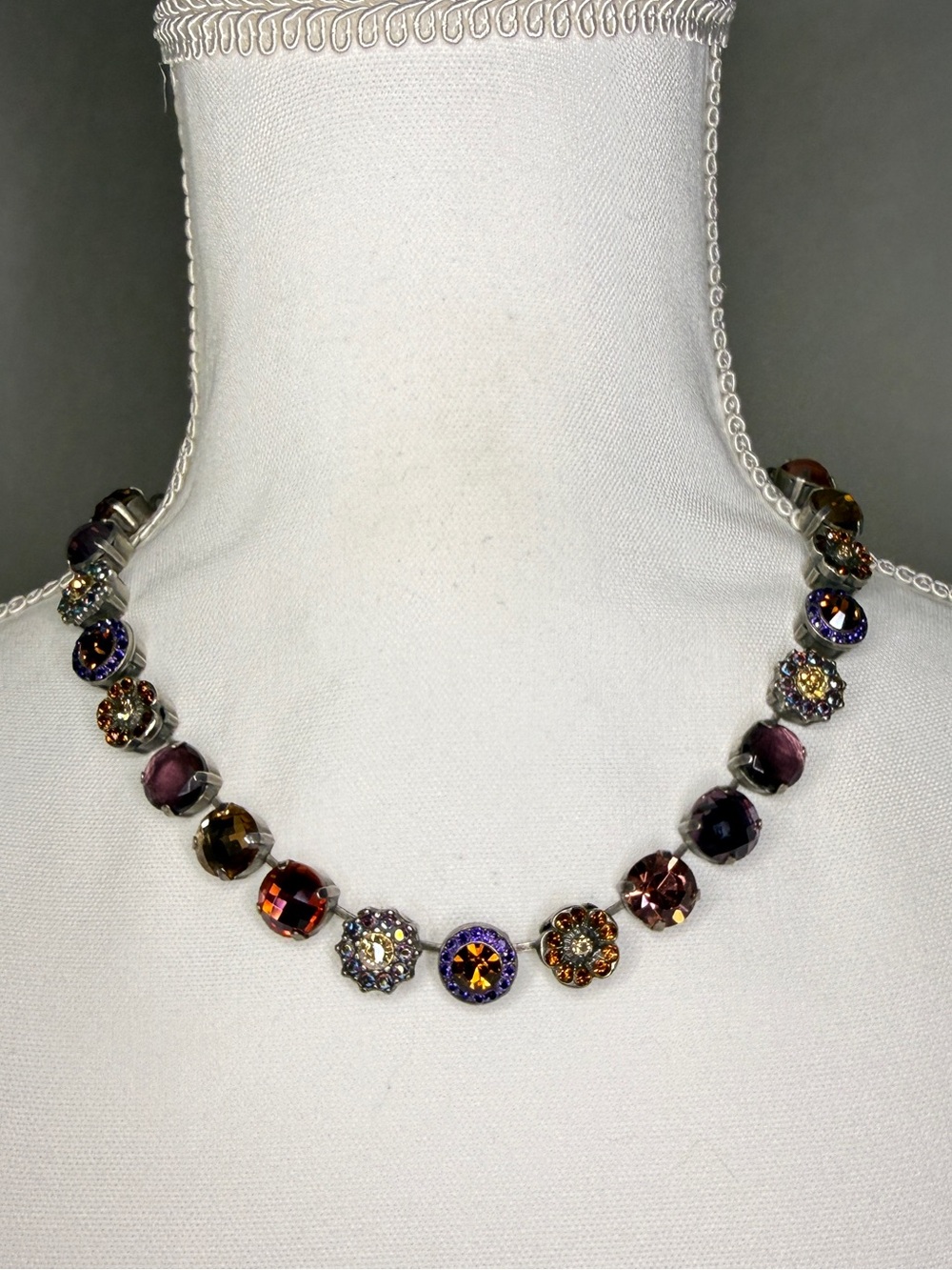 Mariana Mixed Gem Statement Necklace- Purple Multicolored Crystals Adjustable